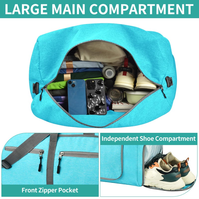 Dimayar 85L Travel Duffle Bag for Men Women - Foldable Duffel Bag with Shoes Compartment - Overnight Bags Waterproof & Tear Resistant(Mint Green) - Image 4